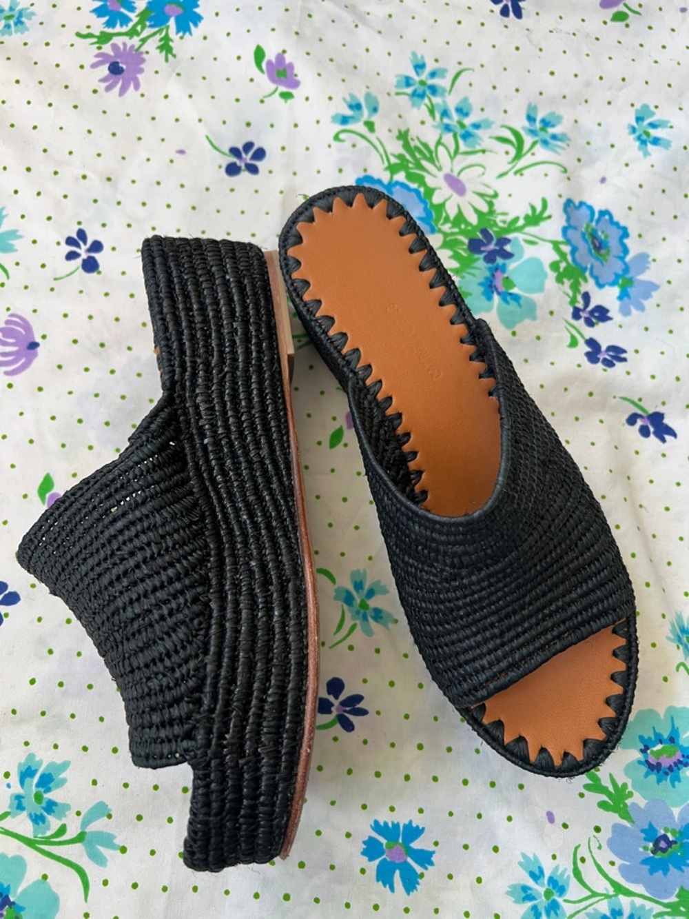 Carrie Forbes Karim Raffia Woven Espadrille Wedges - 38/7 (?)